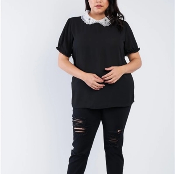 Plus Size 3X Black Chiffon Collar Top - Picture 4 of 5